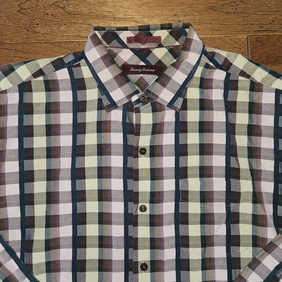 Tommy Bahama Men's 100% Silk Button Down Shirt Check Multi Colored Size XL - Picture 2 of 9